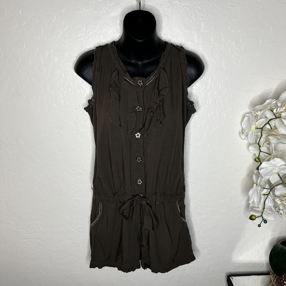 Jolt Womens Brown Ruffle Trim Short Length Romper Size Large